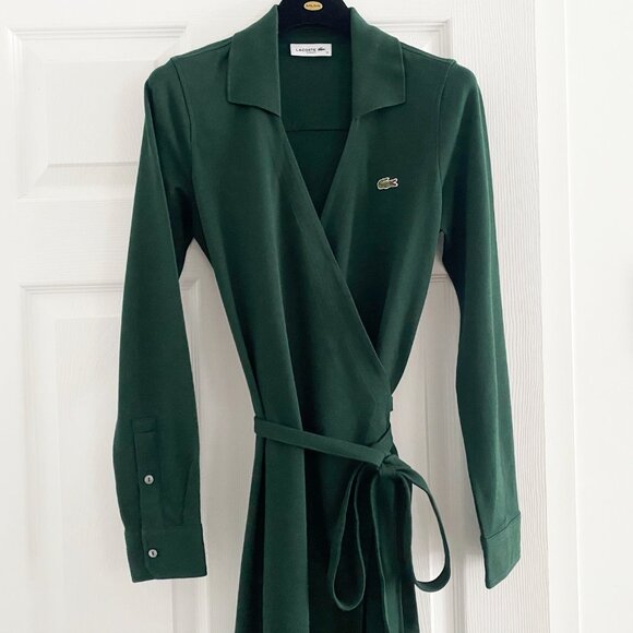 Lacoste Stretch Mini Piqué Wrap Polo Dress in Green, size 36 (fits size 2/4) - Picture 6 of 12